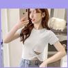 T-shirt alla moda da donna, estiva, oversize, tinta unita, traforata, top casual