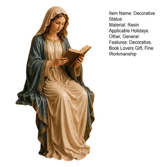 Yousheng Reading Virgin Mary Figurine for Bookshelf, Resin Jesus Statue Shelf Sitter, Decorative Sculpture for Home Office, Gift for Book