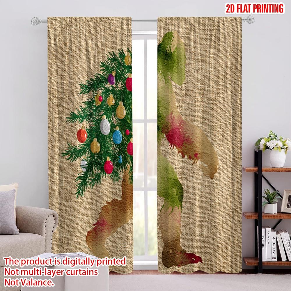 

2pcs,2D plane printing Print Curtains Bigfoot & Christmas Tree Polyester Woven (without rod) Gifts Ldeal for Bedroom, Living 52.50 × 116.00 cm 2 pcs