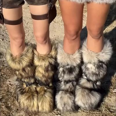 Mode Neue Winter Fellschuhe Damen Fell Schnee Flauschig Warm Fellwolle Stiefel Plüsch Mode Stiefel Damen Lässiger Fellstiefel