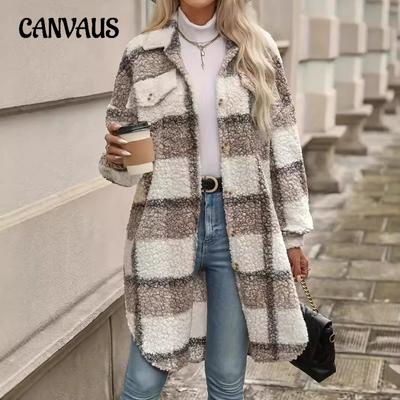 Autumn and Winter Plus Size Women's Plaid Coat Tweed Irregular Jacket