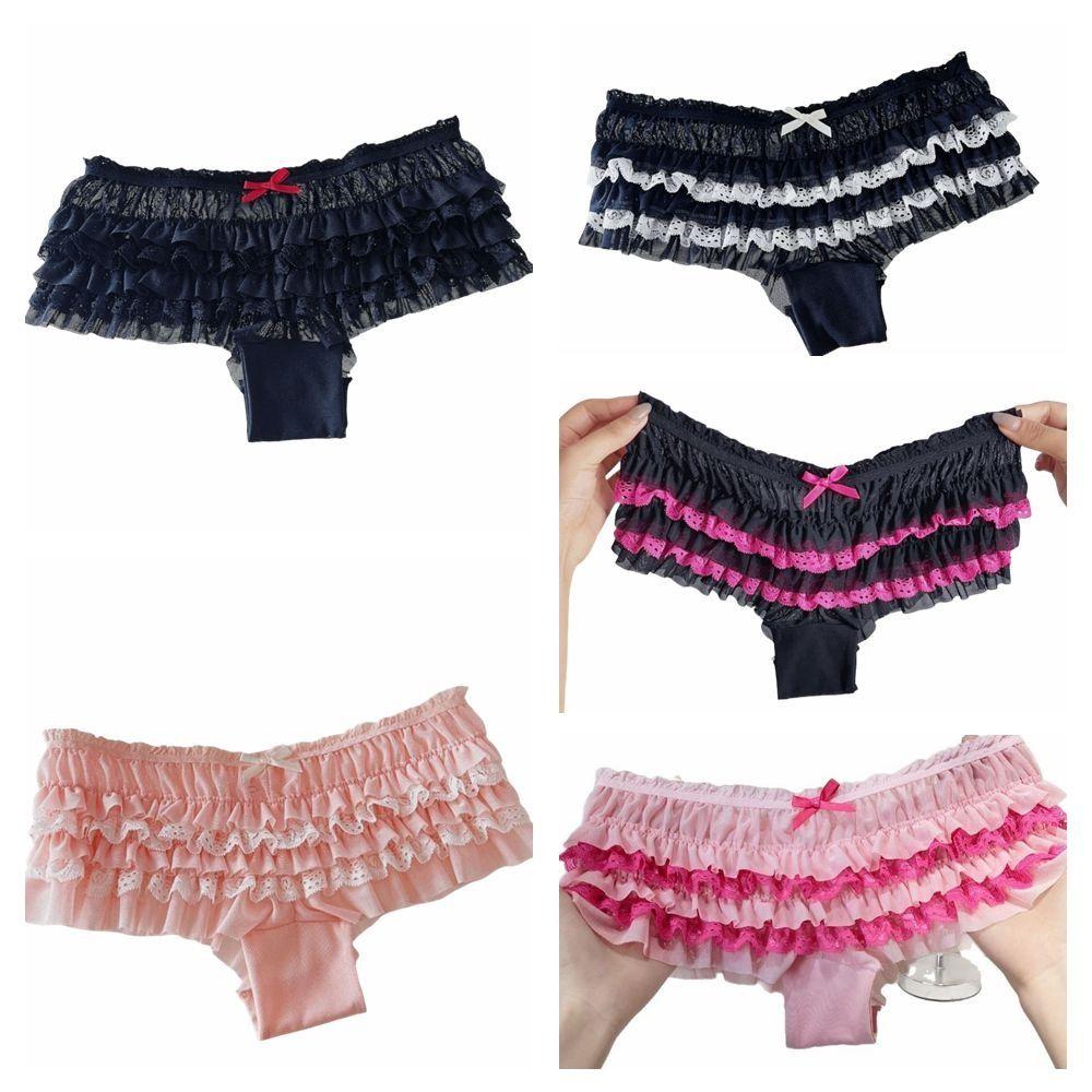Bow Mesh Women's Underwear Ruffle Sweet Lace Briefs Cute Lace Panties Gift