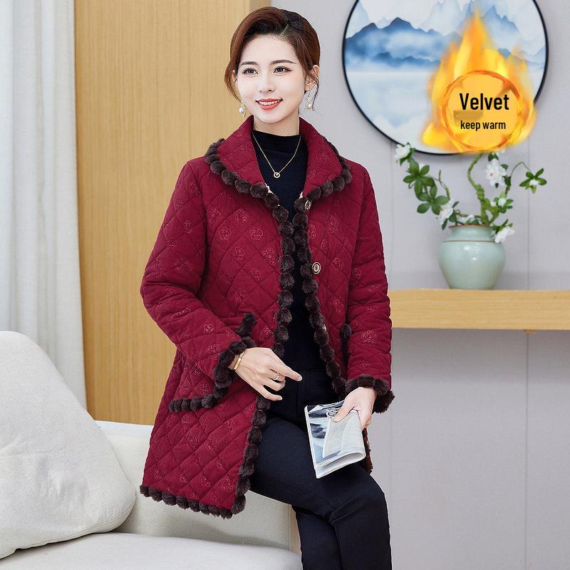 2025 Warm Cotton Padded Jacket for Mothers & Elderly Women, Autumn/Winter Plus Velvet Coat