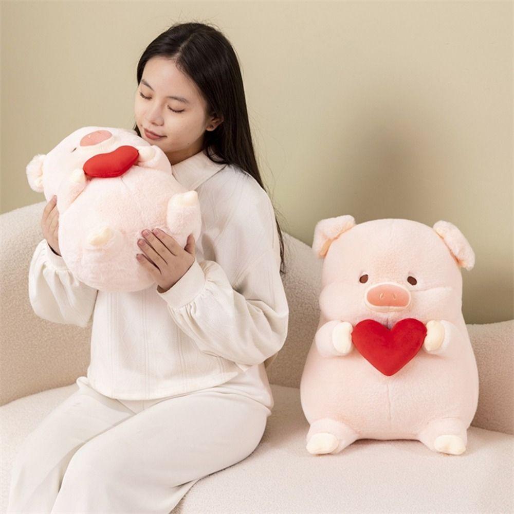 Hug Red Heart Simulation Pig Doll Toys PP Cotton Stuffed Pig Plushie Doll Decorate Present