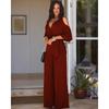Casual V-neck Jumpsuit Women Elegant Casual V-neck Loose Waist Wide Leg Jumpsuit Women