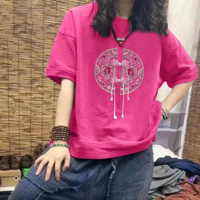 

Женская повседневная футболка с коротким рукавом из 100% хлопка - Новая свободная посадка, большие размеры, модный принт, топ 3XL [Recommended 160-180 pounds]