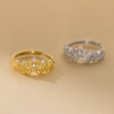 French Light Luxury High-end Small Broken Diamond Crown Ring Women's Hollow Versatile Bright Stone Ring
