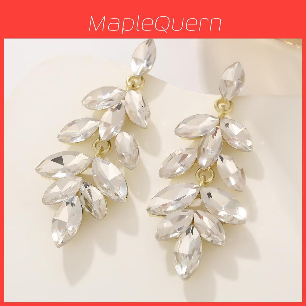 Geometric Alloy Drop Earrings With Leaf Design For Wedding And Bridal Celebrations