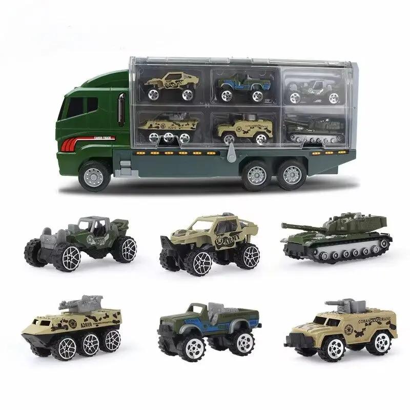 Big Trucks Set Mini Alloy Diecast Car Model Toys Vehicles Carrier Truck Helicopter Tank Fire Truck Engineering Car Toys For Kids