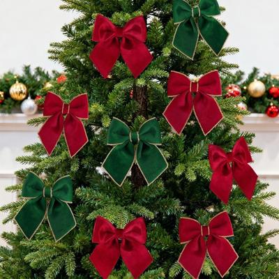 New Flannel Christmas Bow Tie Red Green Handcrafted Christmas Tree Decorations Christmas Bowknot Wreath Topper