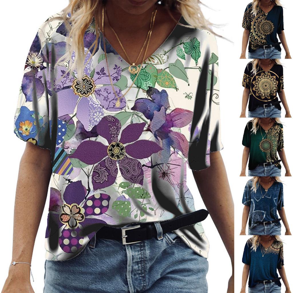 Casual Short Sleeve Pattern Print Loose Fashion Comfortable T-shirt