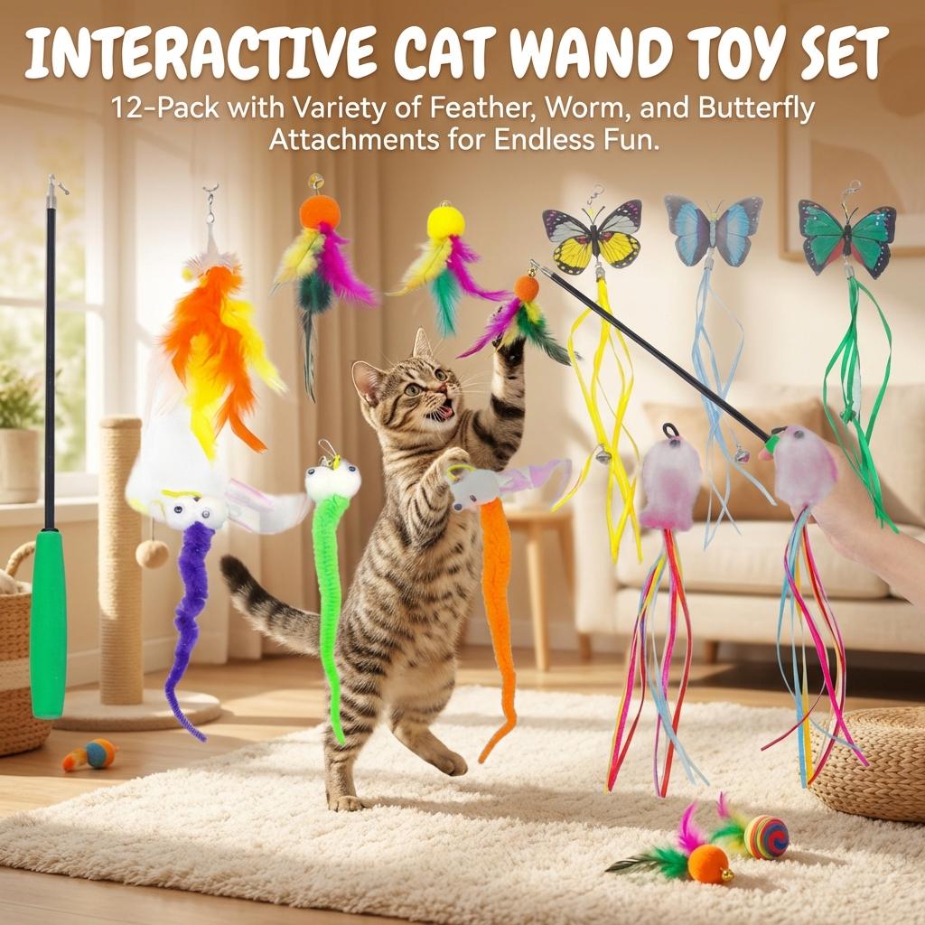 Cat Feathers Teaser Wand Replacement Heads Extendable Design for Pet Entertainment