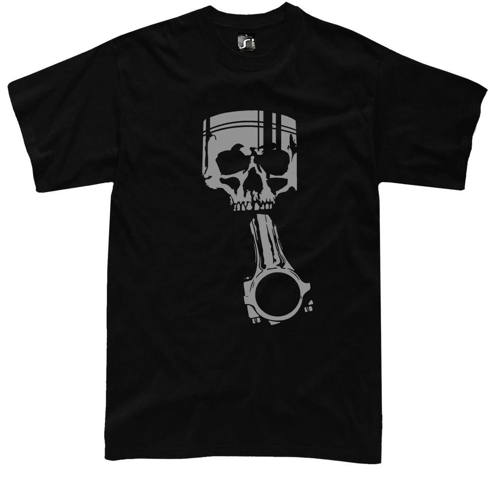 Piston T-Shirt engineer JDM Drift skull Silver print t-shirt