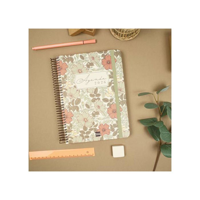 Agenda annuel 2026 - Finocam - 1 jour par page - Janvier à décembre - Marron - Spirale rigide - 28x175x214 mm - Espagnol