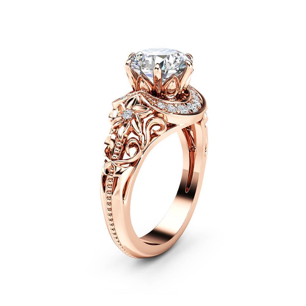 Huitan Luxury Rose Gold Color Flower Ring Zircon Inlaid Accessories Female Engagement Wedding Jewelry Ring For Dropshipping