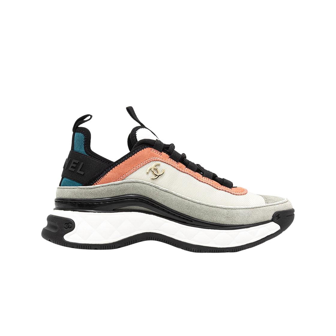 

(ш) Кросівки Chanel Mixed Fibers Fabric, замша, теляча шкіра та білий світло-сірий рожевий 36W