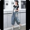 Retro Denim Overalls Women's Spring and Autumn Age-reducing Hong Kong Flavor Loose Patch Fashion Harlan Age-reducing Nine-point Pants