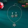 Christmas Full Rhinestone Snowflake Stud Earrings for Women Girls Exquisite Pendant Necklace Fashion Wedding Party Jewelry Set