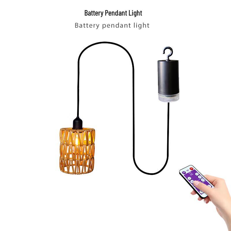 Rattan-LED-Pendelleuchten-Set mit Batteriebetrieb und Fernbedienung