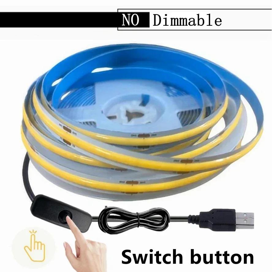 Super Jasne USB DC 5V COB Taśma LED 1m 2m 3m 4m 5m Z Czujnikiem Machania Ręką/ Ściemnianym Przełącznikiem Dotykowym/ Przełącznikiem Wciskowym 320LEDs/m