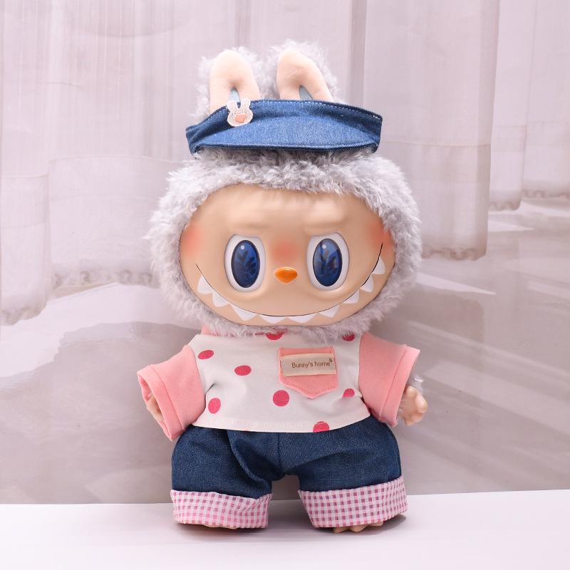 38cm Labubu Plush Doll Casual Outfit Set with Hat (Clothes Only)