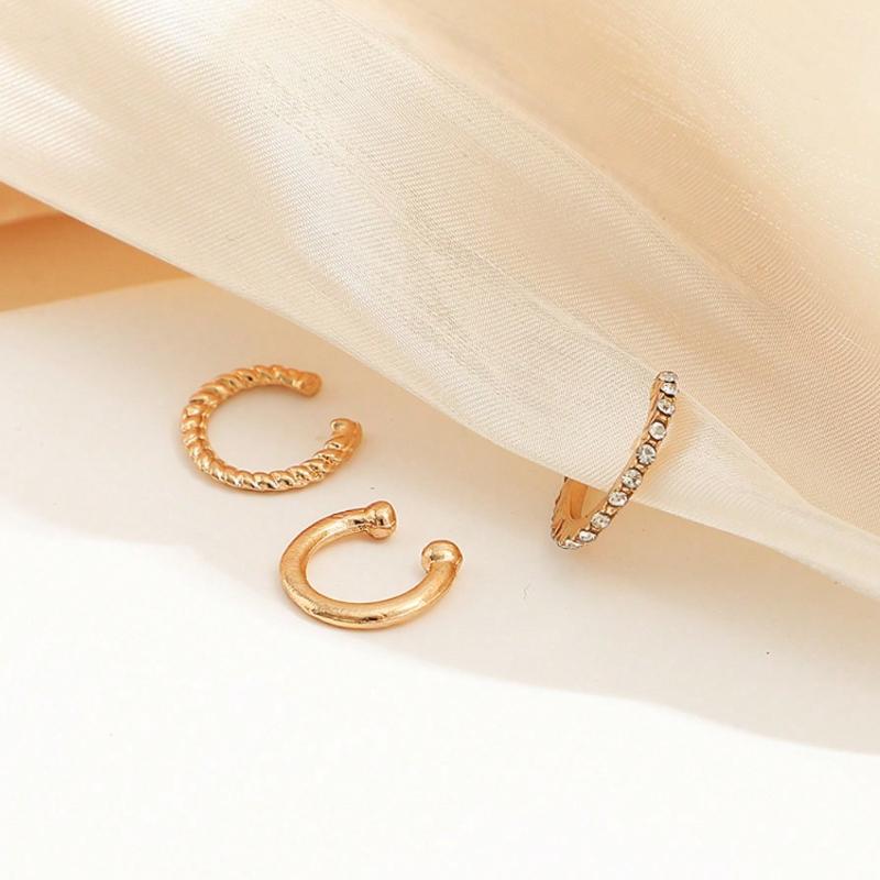 1 Set 3pcs Minimalist Vintage C-Shaped Rhinestone Clip-On Earrings, Suitable for Women Daily, Festivals and Banquets