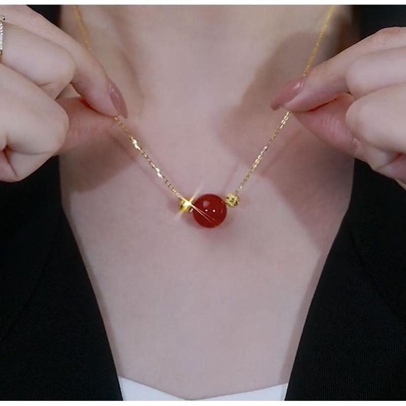 Good luck red agate necklace female acacia red bean collarbone chain Wufu transfer bead accessories