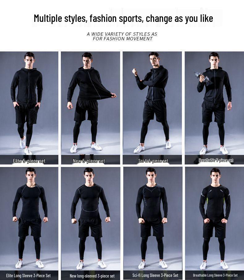 Pánské rychleschnoucí sportovní oblečení z ledového hedvábí s těsným střihem: Set s krátkým rukávem a pětibodovými kalhotami na letní fitness a běh