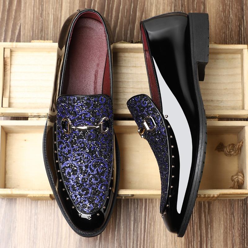 Fashion Men Dress Shoes Fashion Patent Leather Business Shoe Luxury Sequins Wedding Shoes for Men Classic Slip-On Loafers Designer Shoes