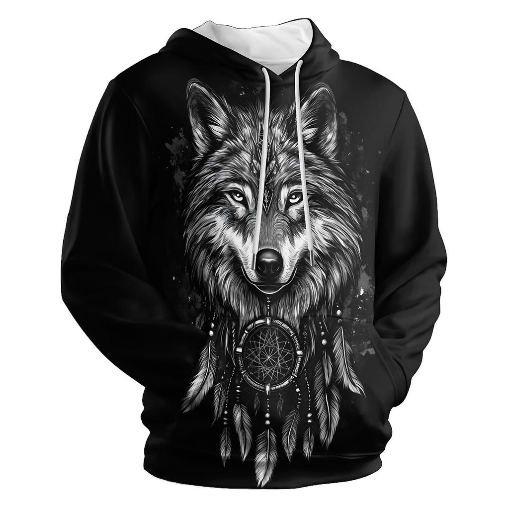Amasnay Blue Flame Wolf Hoodies 3D Print Graphic Pullover Hooded Sweatshirt Hoodies with Big Pockets
