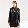 Veste en cuir PU à manches longues et col montant pour femme, couleur unie, automne-hiver, S-4XL