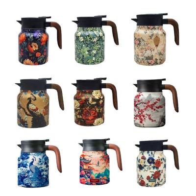 Karafki do parzenia herbaty 1000 ml z podwójnymi ściankami izolacyjnymi, ze stali nierdzewnej klasy spożywczej i drewnianym uchwytem, duży czajnik