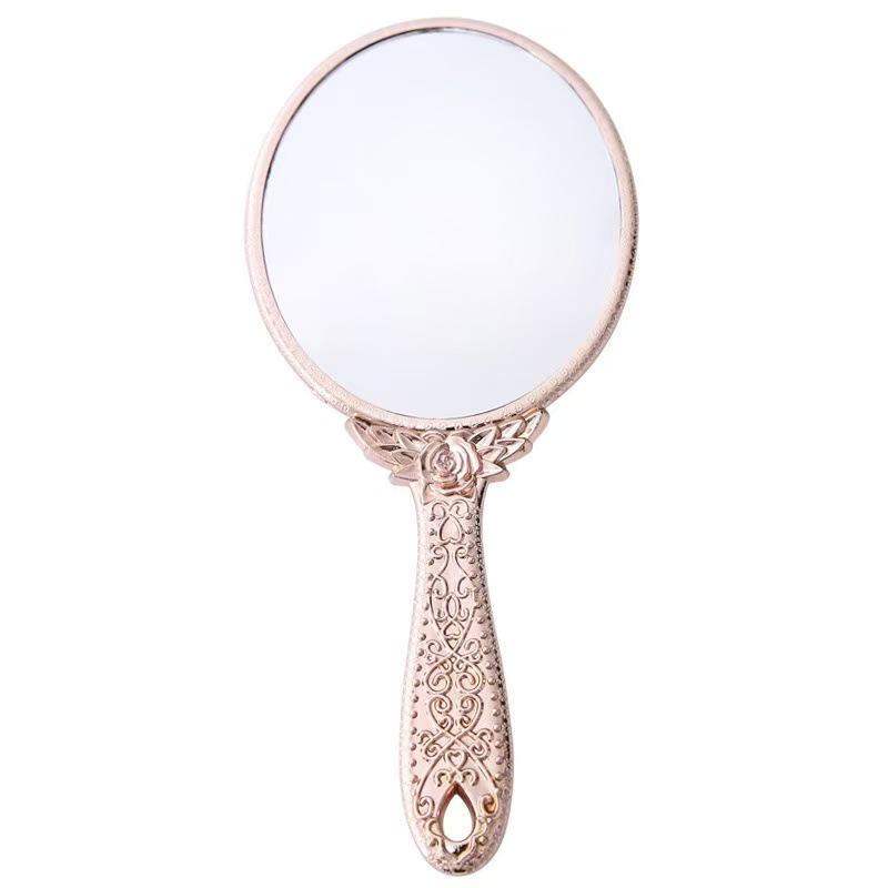 European Retro Princess Style Handheld Beauty Mirror - Portable, High-Definition, Thickened, Ideal for Makeup and Microblading