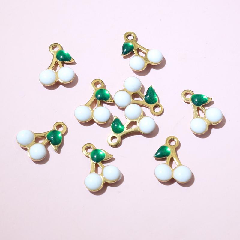 20pcs 10x7mm Stainless Steel Enamel Cherry Cherries Charms Pendant Stainless Steel DIY Jewelry Making Accessories Findings