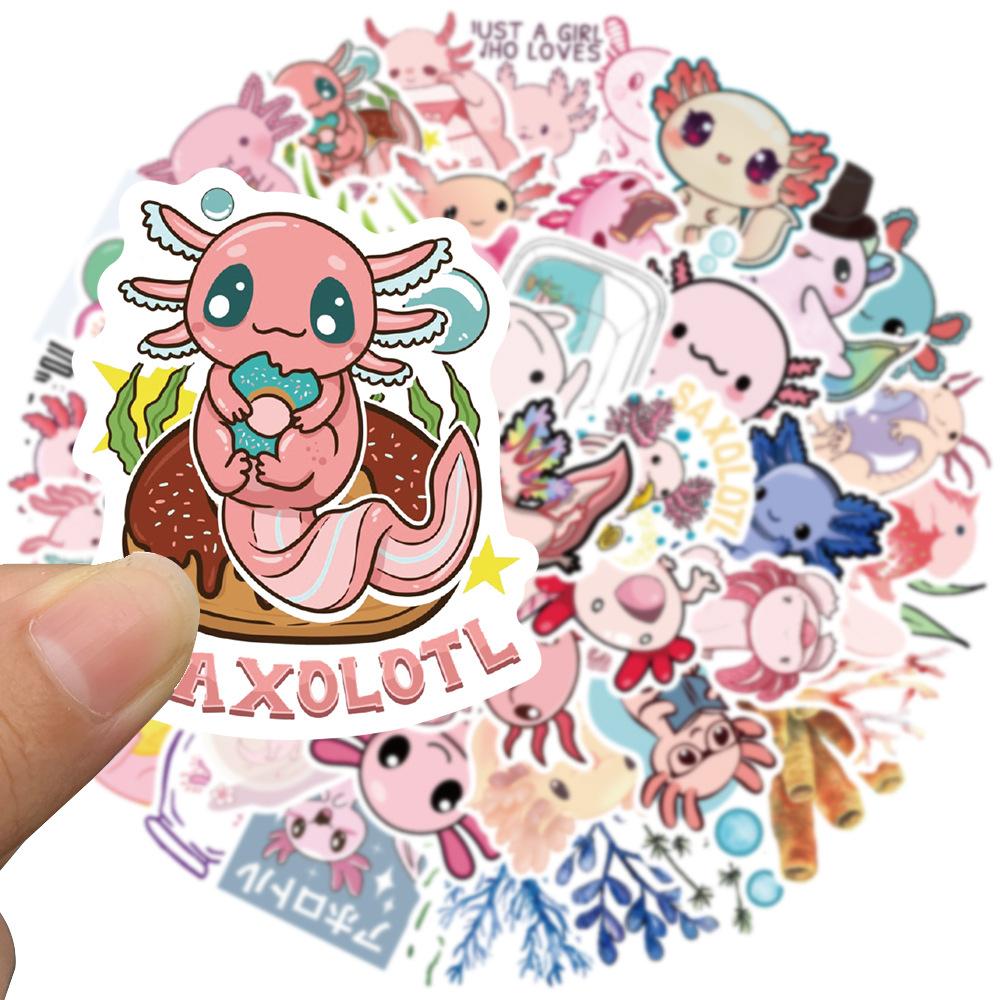 50pcs Cute Animal Salamander Axolotl graffiti Cartoon Decals Kids Toy DIY Diary Suitcase Scrapbook Phone Laptop waterproof Stick