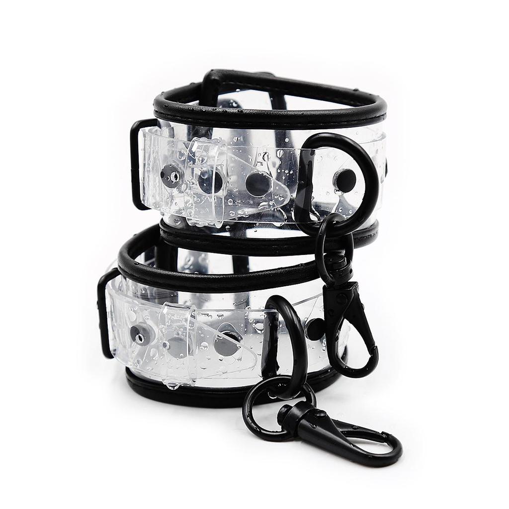 Transparent Leather Bondage Set: Handcuffs, Foot Cuffs, Neck Cuffs, and Dog Leash Collar