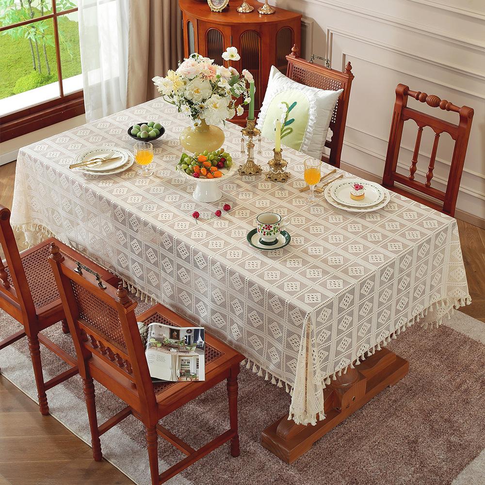 Retro Hand Crochet Hollowed Out Tablecloth High Sense Hollowed Out Non-Slip Literary Coffee Table Cover Rectangular Tablecloth
