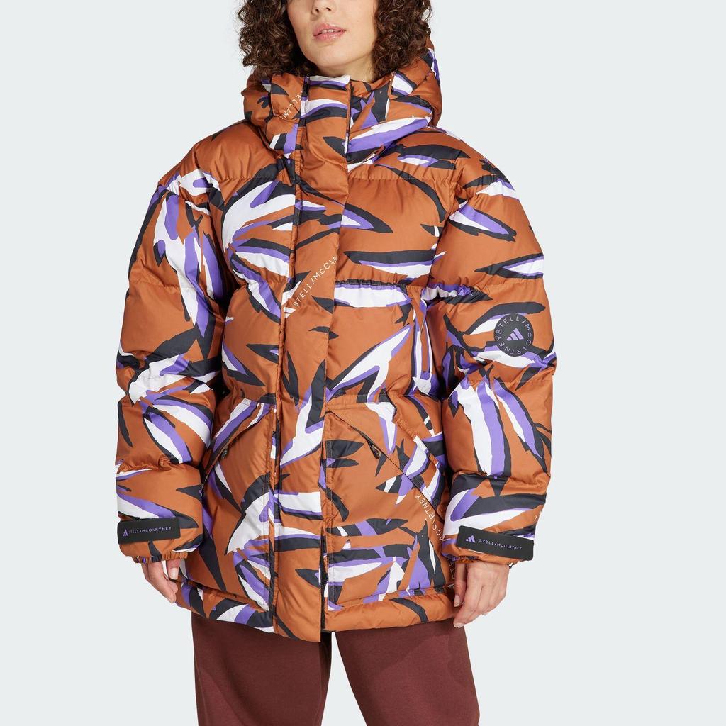 Adidas Mid-Length Sports Hooded Cotton Jacket Women Jackets Dark-Brown White IN2822