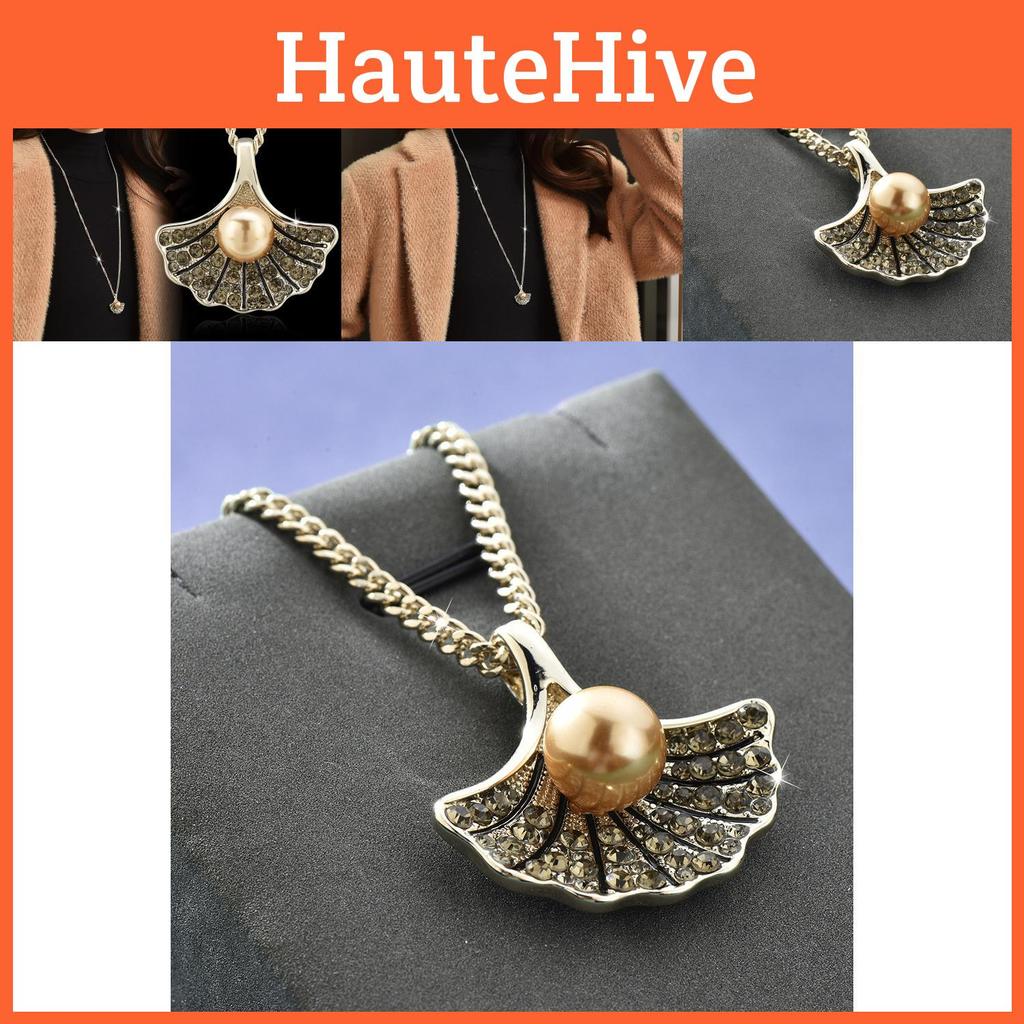 Chic Droplet Design Scallop Pearl Necklace In Fashionable Coffee Gold For Trendy Women