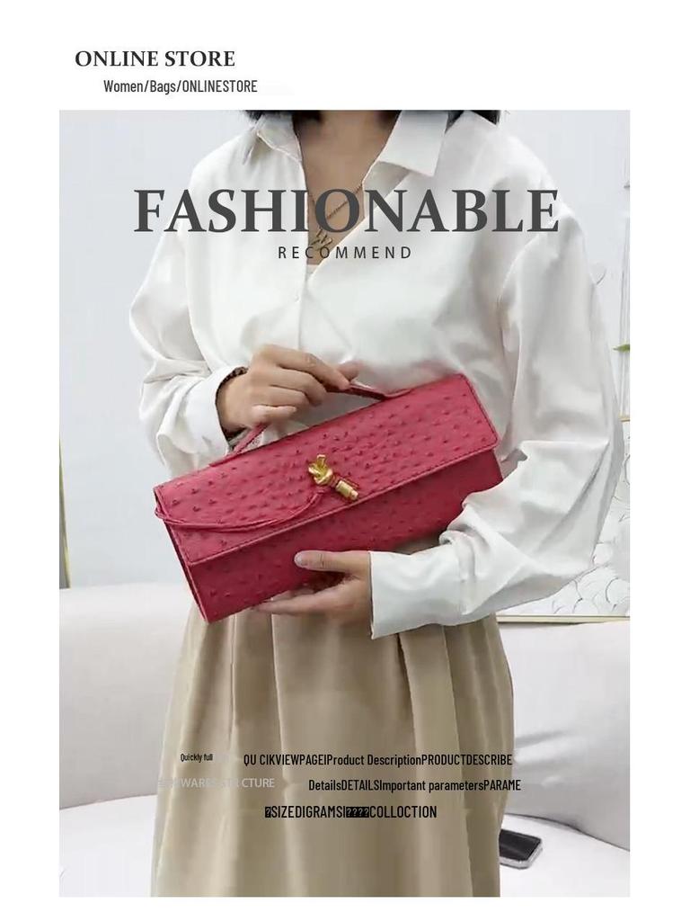 2025 Handgefertigte Straußenmuster Abend-Baguette Schulter- & Umhängetasche