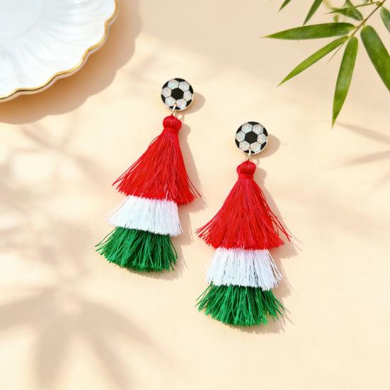 1 Pair Drop Earrings Sports-Themed Baseball Football Basketball Style Lightweight Soft Layered Tassels Red White Green Earrings Cheer Accessories