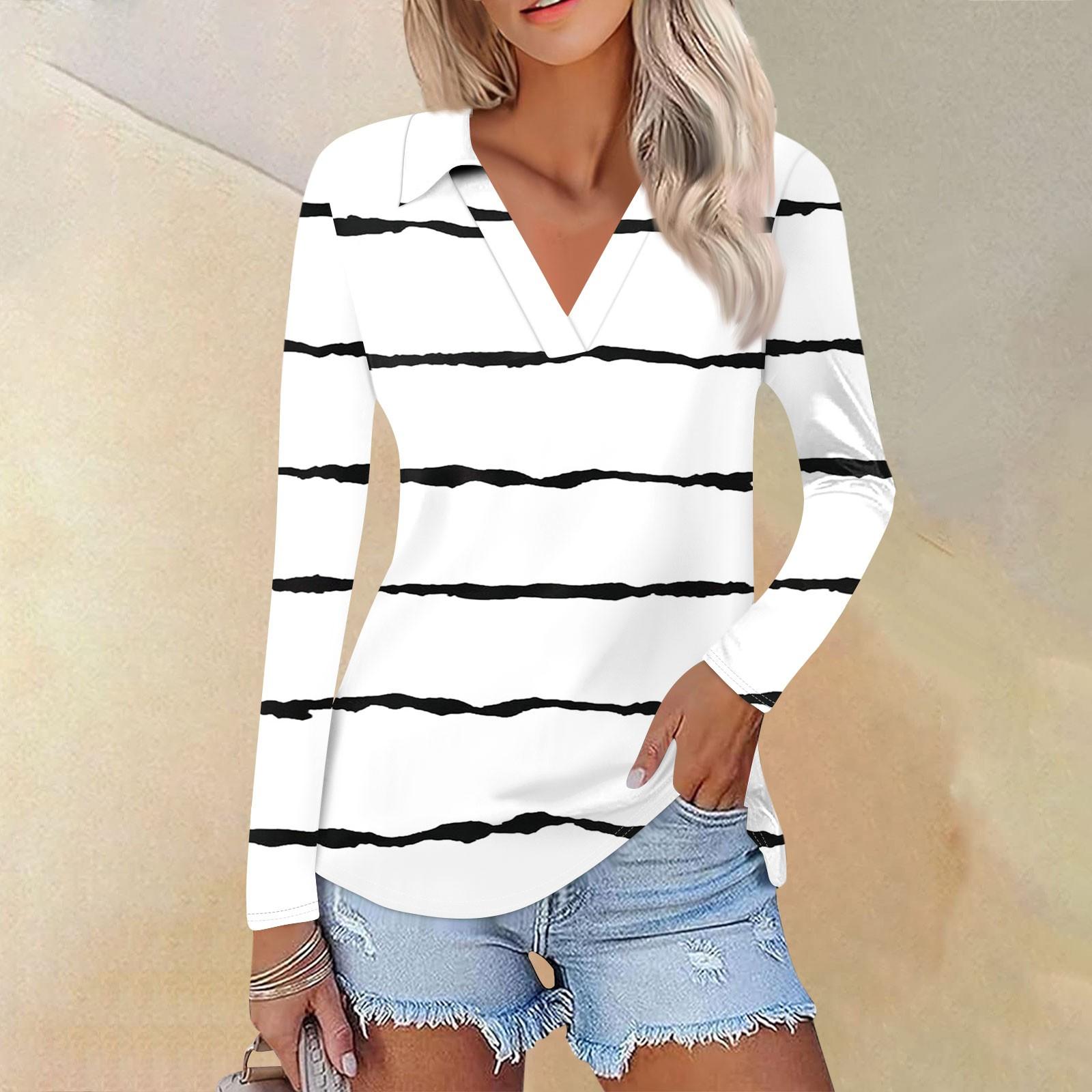 

Женская летняя модная повседневная рубашка с v-образным вырезом и длинным рукавом с принтом, топ M белый