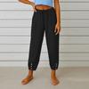 Women's Fashion Solid Color Hemp Cotton Pocket Leg Tight Waist Casual Pants