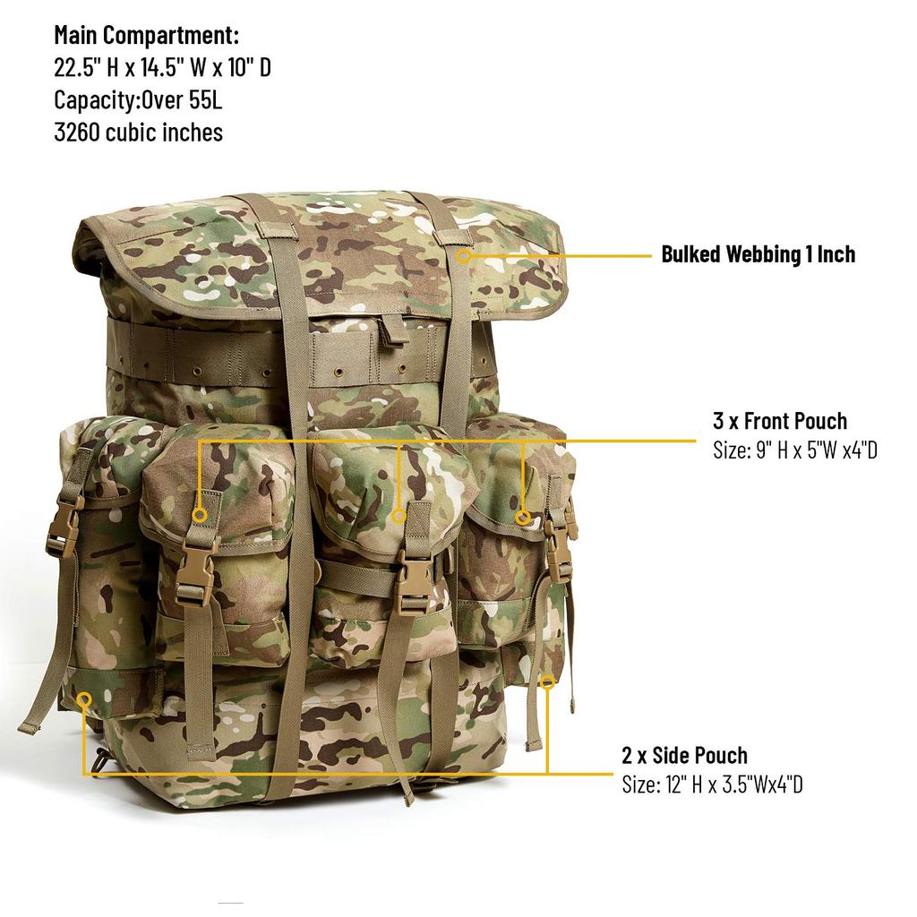 [MT] Military Alice Pack, Army Survival Combat Field Alice Backpack with Suspender Straps and Frame, 1000D Waterproof Olive Drab
