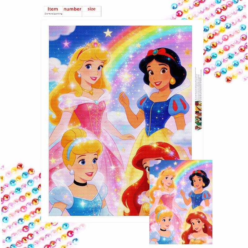 Disney 5D DIY Full Circle Diamond Painting Kit Princess Party Home Decor Gift Round 20x30cm