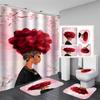 Afroamericano Afro Sexy Chica Negra Mujeres Arte Diseño Arte Graffiti Juego de Cortinas de Ducha para Baño Alfombrillas Alfombras Tapa de Inodoro Poliéster con Ganchos