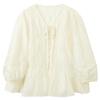 SANCITY Acetate Pleated V-Neck Lantern Sleeve Top