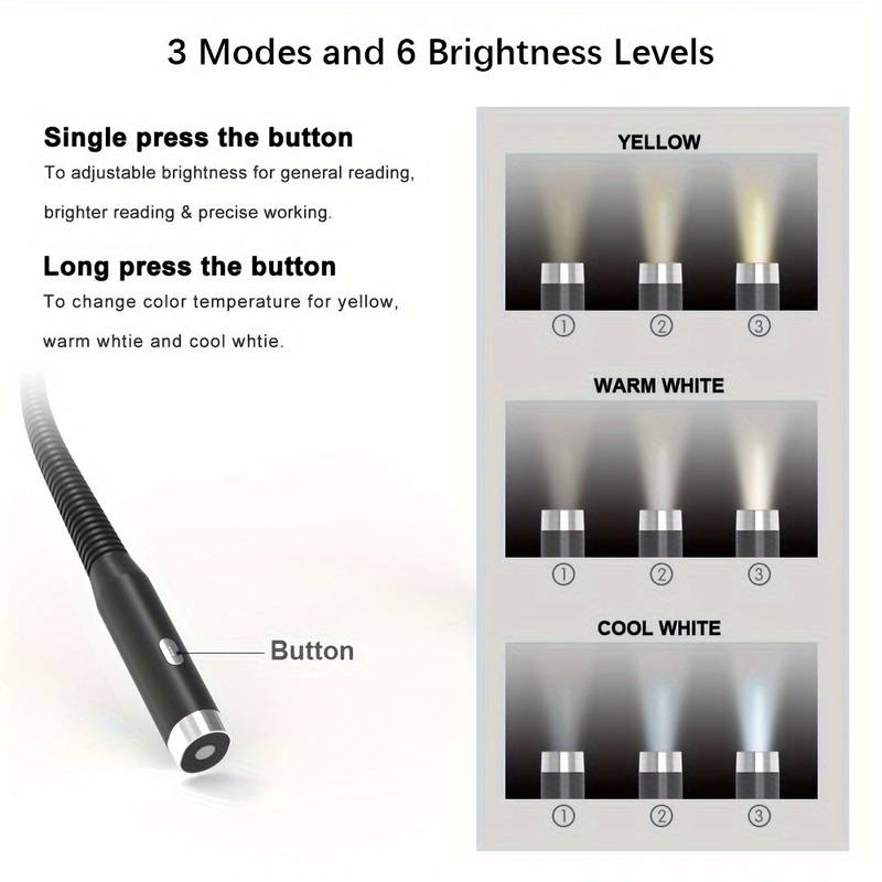Rechargeable Adjustable Neck Reading Light - 3 Light Modes, 1pc, Ideal for Bedside, Office & Home Use, Perfect Gift for Men & Women Readers