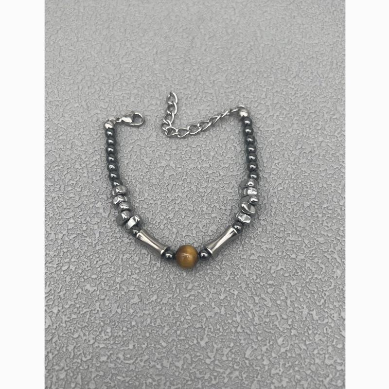 Tiger Eye & Obsidian Beaded Bracelet - Unisex Natural Retro Style
