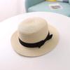 1pc Panama Hat Simple boater Summer Beach Hat Female Casual Lady Women Flat Brim Bowknot Straw Cap Girls Sun Hat Chapeu Feminino
